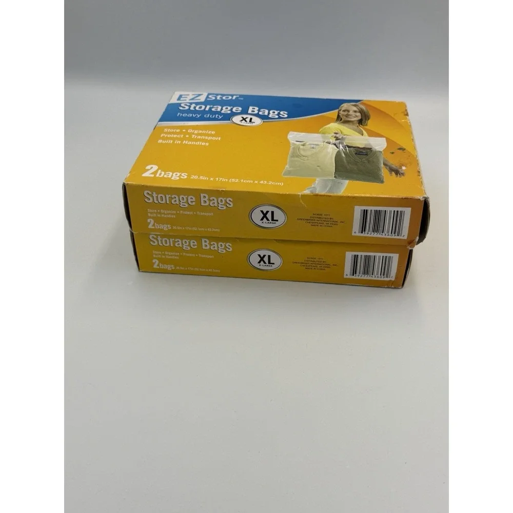 EZ Stor XL Storage Bags 2 Pack Lot Heavy Duty Clear Zip Handle Clothes